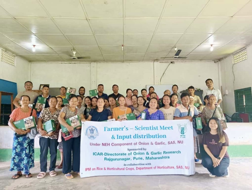 The NEH Component of Onion and Garlic under the School of Agricultural Sciences (SAS), Nagaland University, organised farmers-scientist interaction programmes and input distribution camps at New Socünoma and Medziphema villages